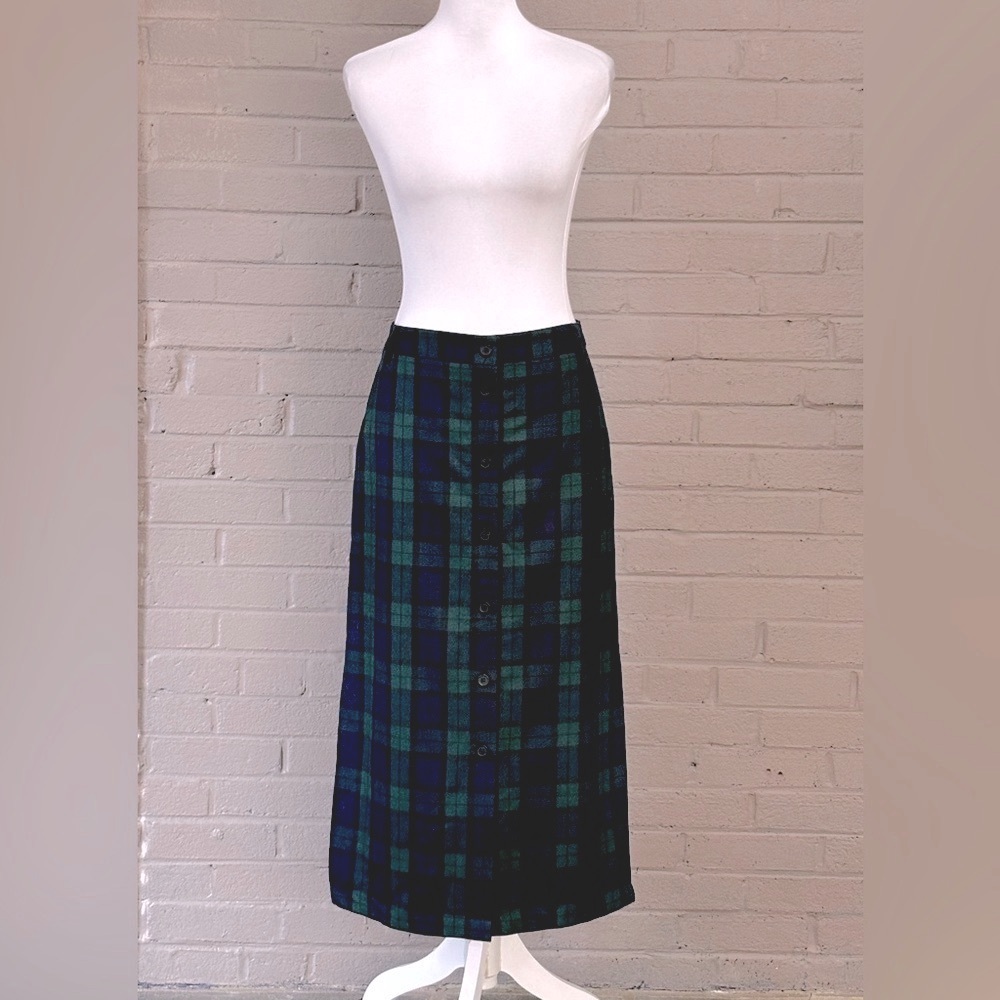 Pendleton navy blue & green plaid check wool skirt  8 P